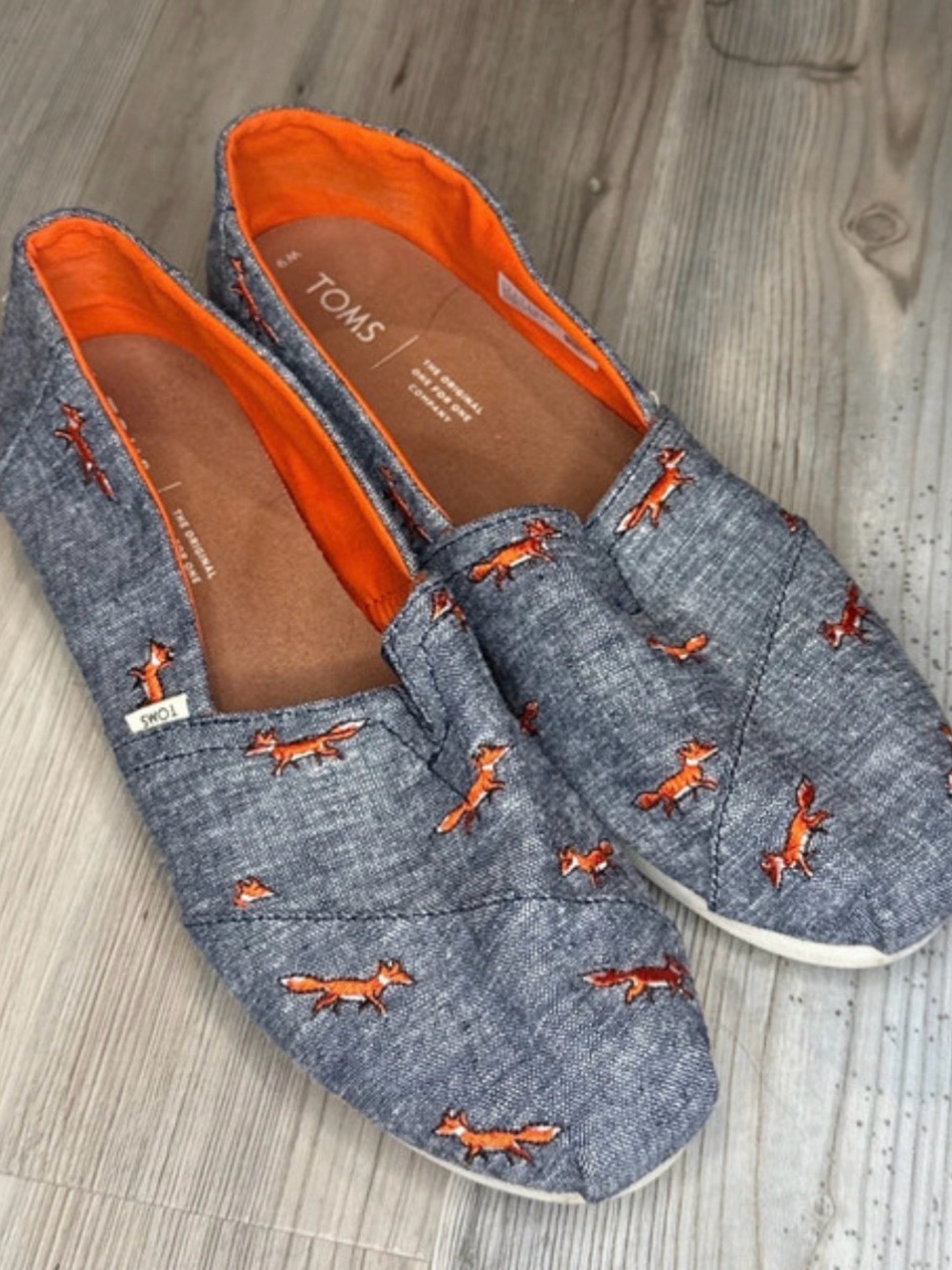 Toms Canvas Slip-Ons with Orange Fox Motif